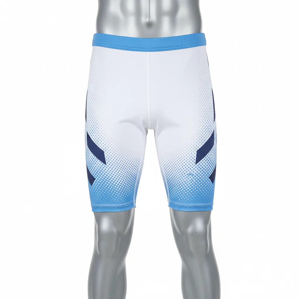 Custom Basketball Compression Shorts - White, Blue, Navy - Columbia Halftone - Front View - Kinexa Sportswear