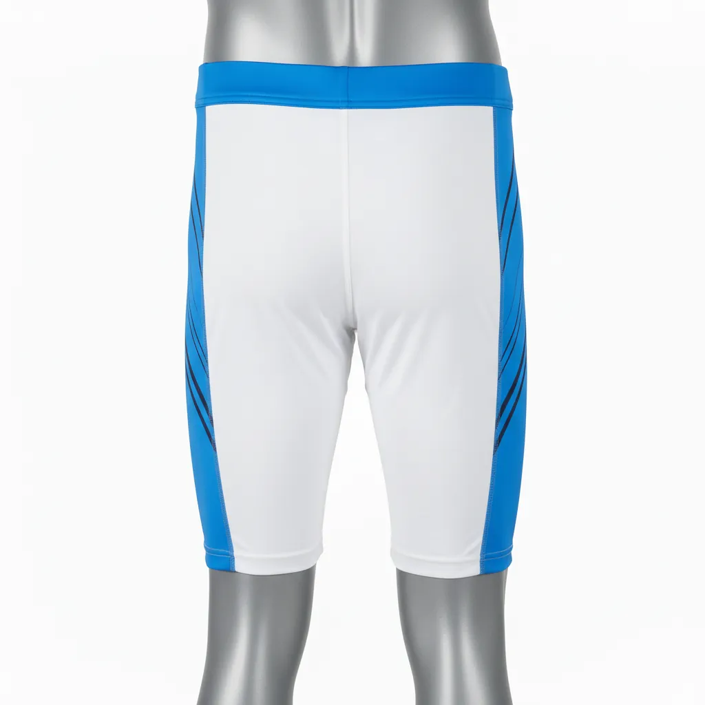 Custom Basketball Compression Shorts - White, Blue, White - Columbia Side Panel - Back View - Kinexa Sportswear