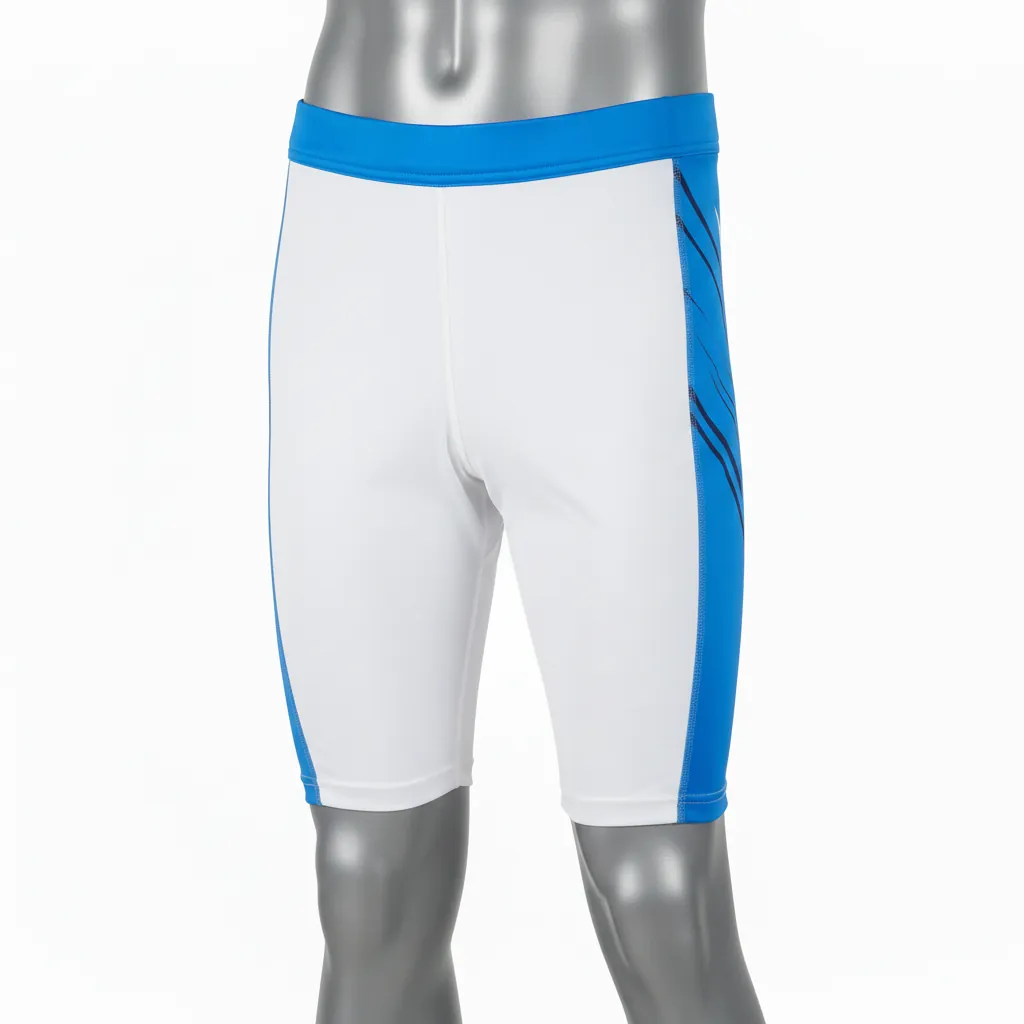 Custom Basketball Compression Shorts - White, Blue, White - Columbia Side Panel - Front View - Kinexa Sportswear