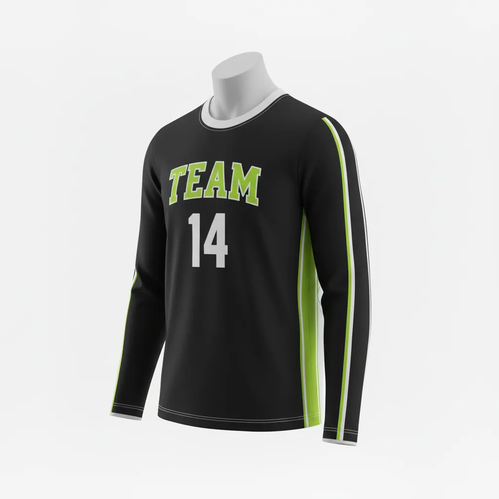 Custom Basketball Long Sleeve Shooting Shirt - Black, Green - Lime Stripe - Back View - Kinexa Sportswear
