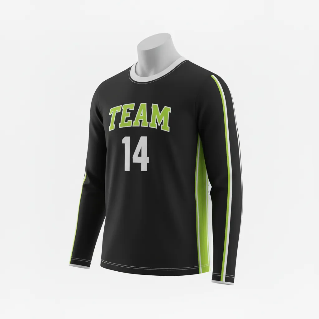 Custom Basketball Long Sleeve Shooting Shirt - Black, Green - Lime Stripe - Front View - Kinexa Sportswear