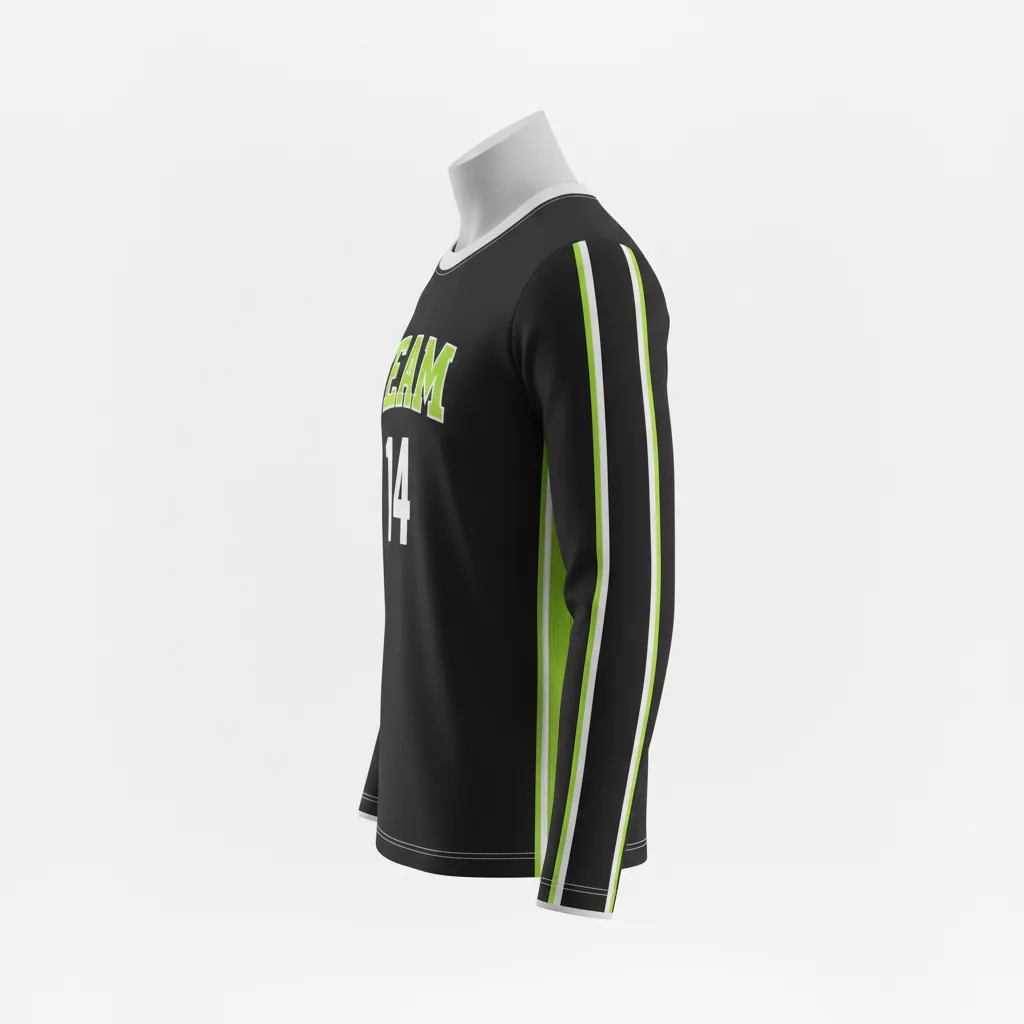 Custom Basketball Long Sleeve Shooting Shirt - Black, Green - Lime Stripe - Side View - Kinexa Sportswear