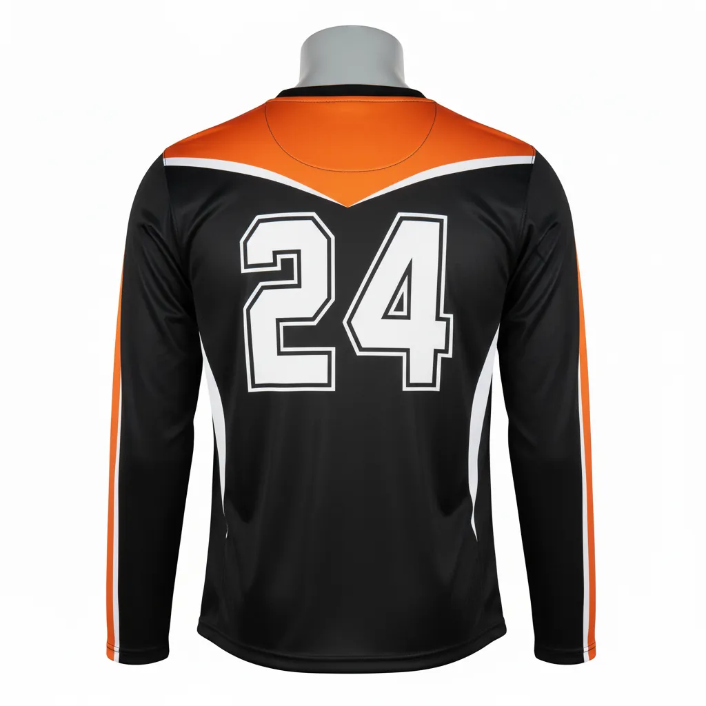 Custom Basketball Long Sleeve Shooting Shirt - Black, Orange - Vshape - Back View - Kinexa Sportswear