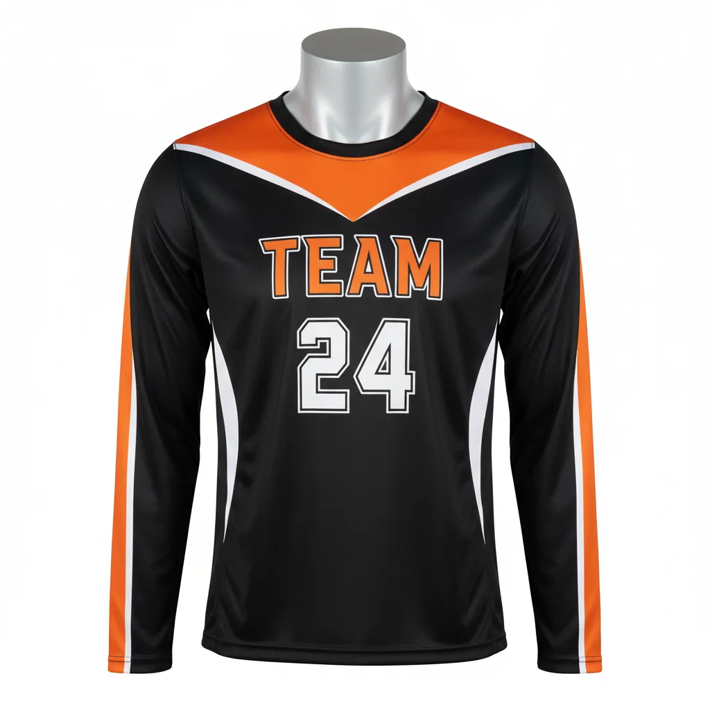 Custom Basketball Long Sleeve Shooting Shirt - Black, Orange - Vshape - Front View - Kinexa Sportswear