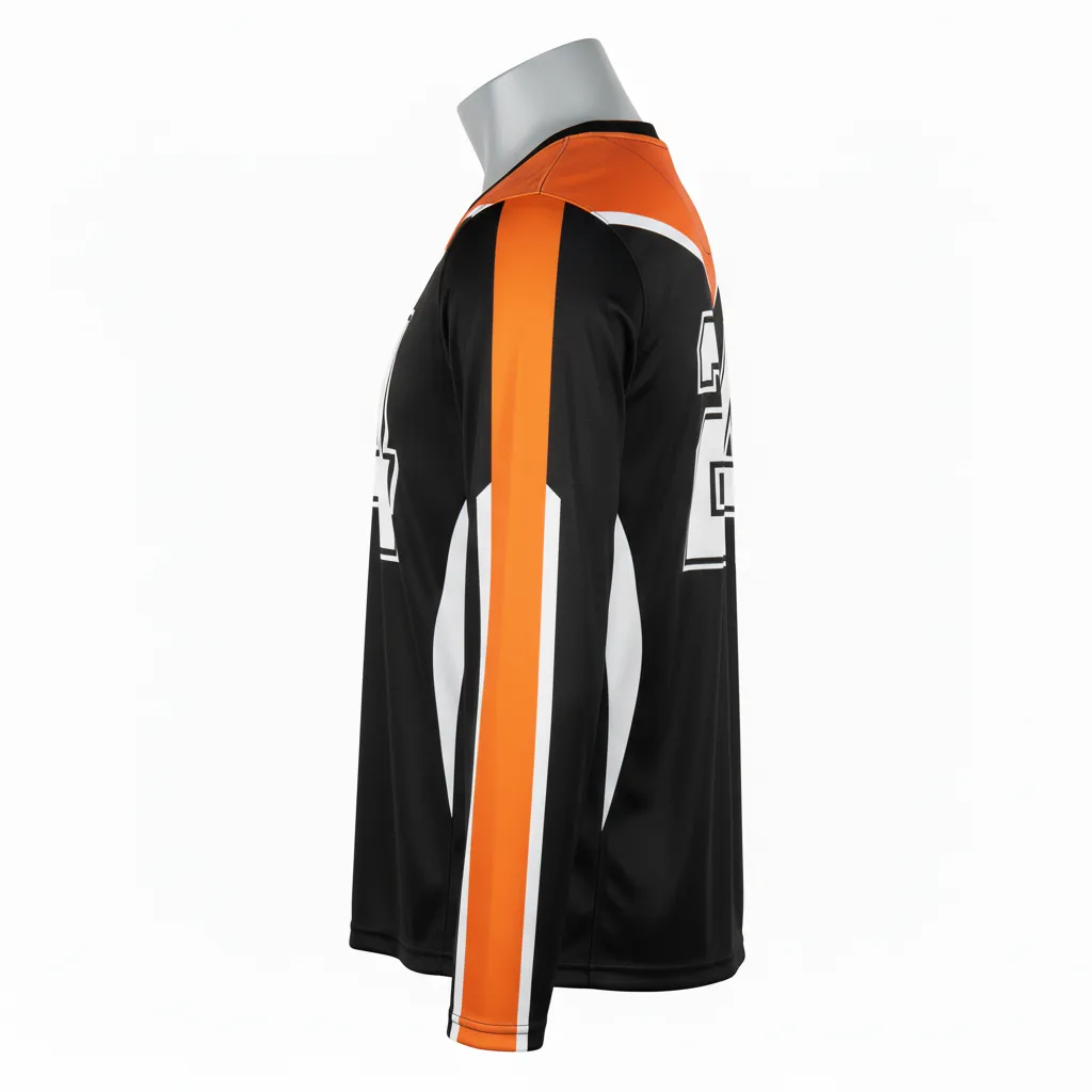 Custom Basketball Long Sleeve Shooting Shirt - Black, Orange - Vshape - Side View - Kinexa Sportswear