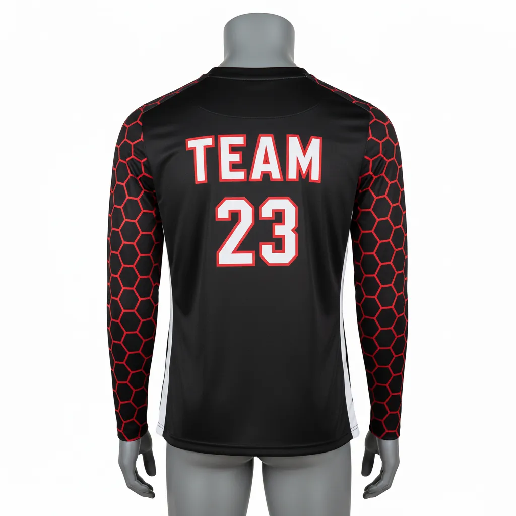 Custom Basketball Long Sleeve Shooting Shirt - Black, Red, White - Pattern - Back View - Kinexa Sportswear