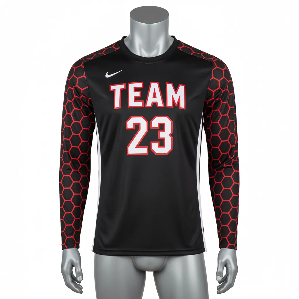Custom Basketball Long Sleeve Shooting Shirt - Black, Red, White - Pattern - Front View - Kinexa Sportswear