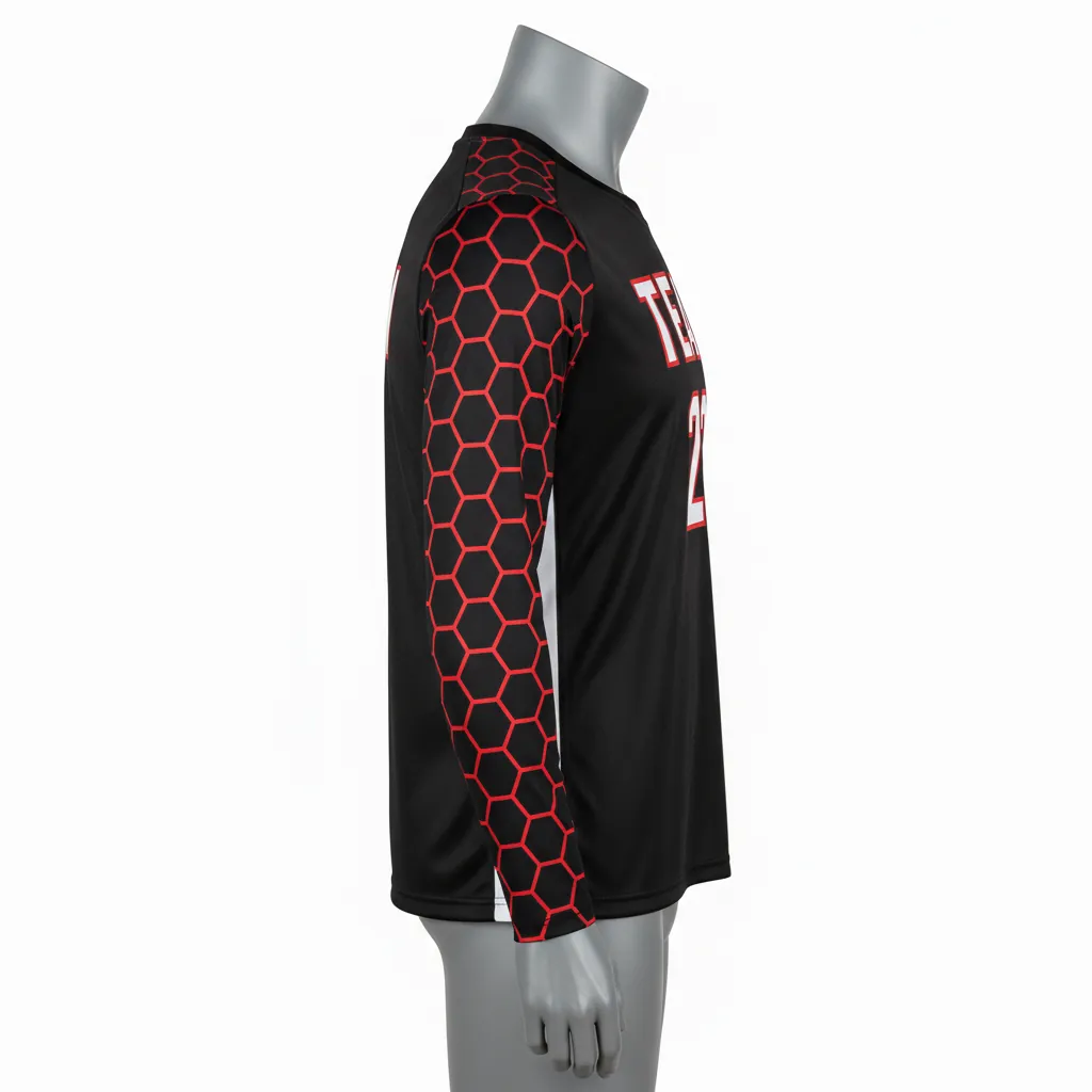 Custom Basketball Long Sleeve Shooting Shirt - Black, Red, White - Pattern - Side View - Kinexa Sportswear