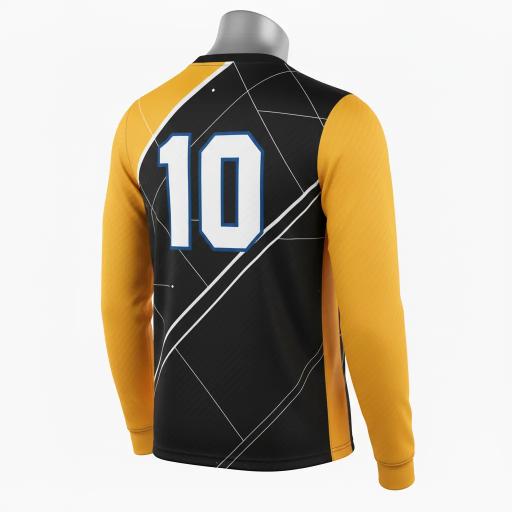 Custom Basketball Long Sleeve Shooting Shirt - Black, Yellow - Diagonal Stripe - Back View - Kinexa Sportswear