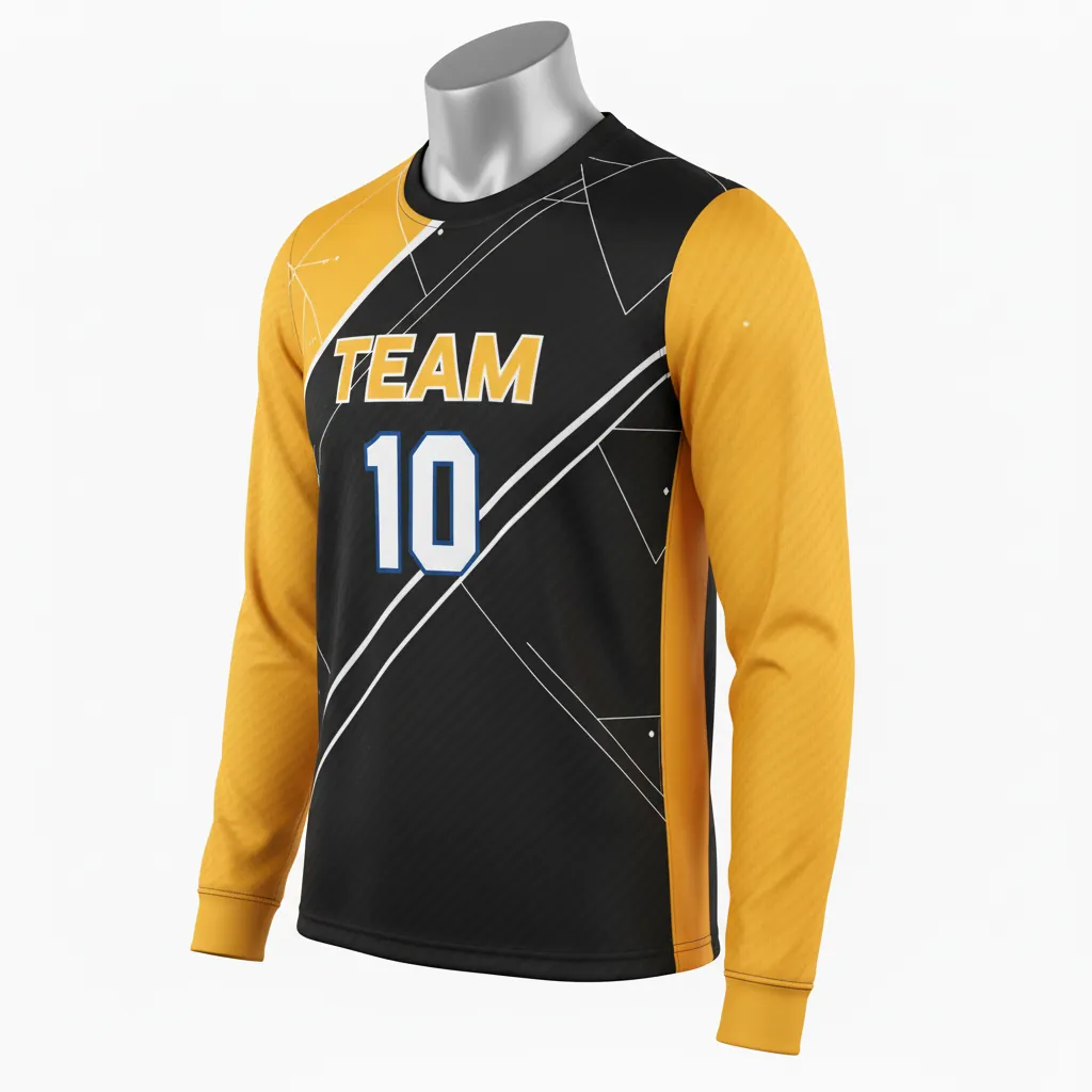 Custom Basketball Long Sleeve Shooting Shirt - Black, Yellow - Diagonal Stripe - Front View - Kinexa Sportswear