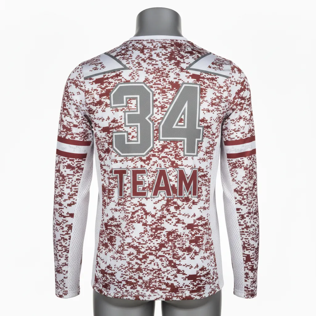 Custom Basketball Long Sleeve Shooting Shirt - Red, White - Cardinal Stripe - Back View - Kinexa Sportswear