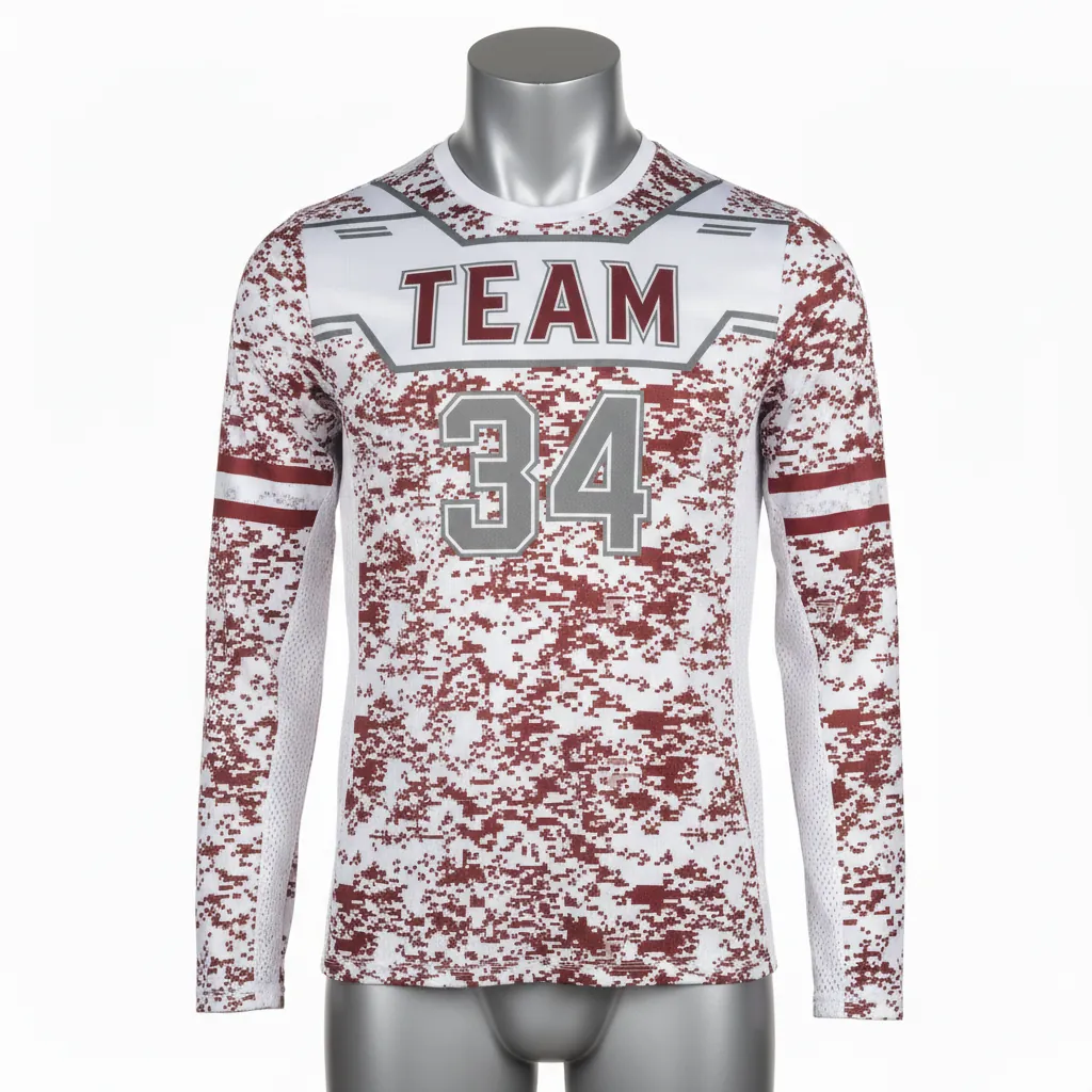 Custom Basketball Long Sleeve Shooting Shirt - Red, White - Cardinal Stripe - Front View - Kinexa Sportswear