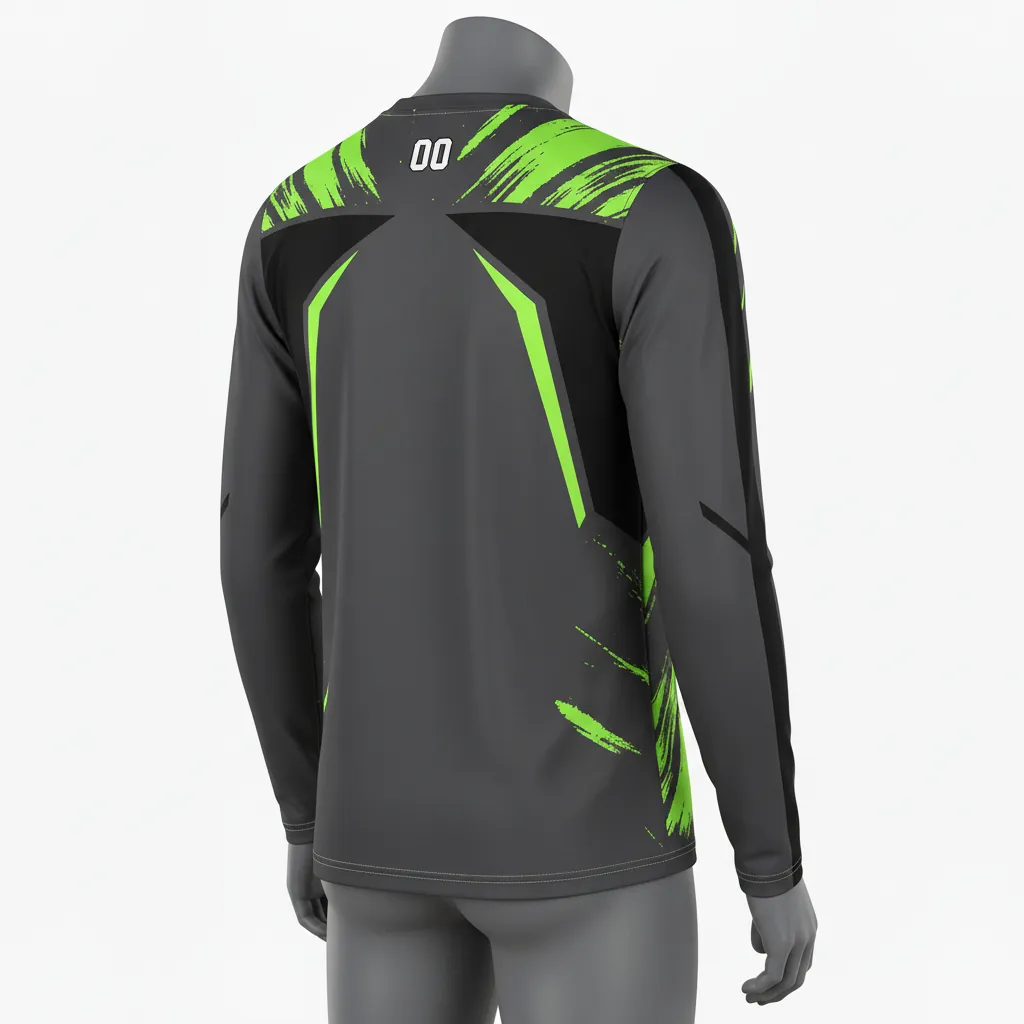 Custom Basketball Long Sleeve Shooting Shirt - Green - Charcoal Neon Abstract - Back View - Kinexa Sportswear