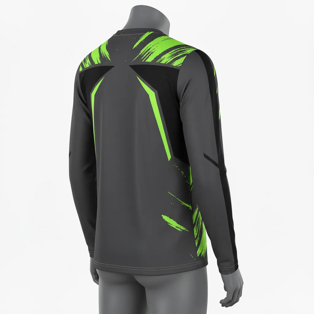 Custom Basketball Long Sleeve Shooting Shirt - Green - Charcoal Neon Abstract - Side View - Kinexa Sportswear