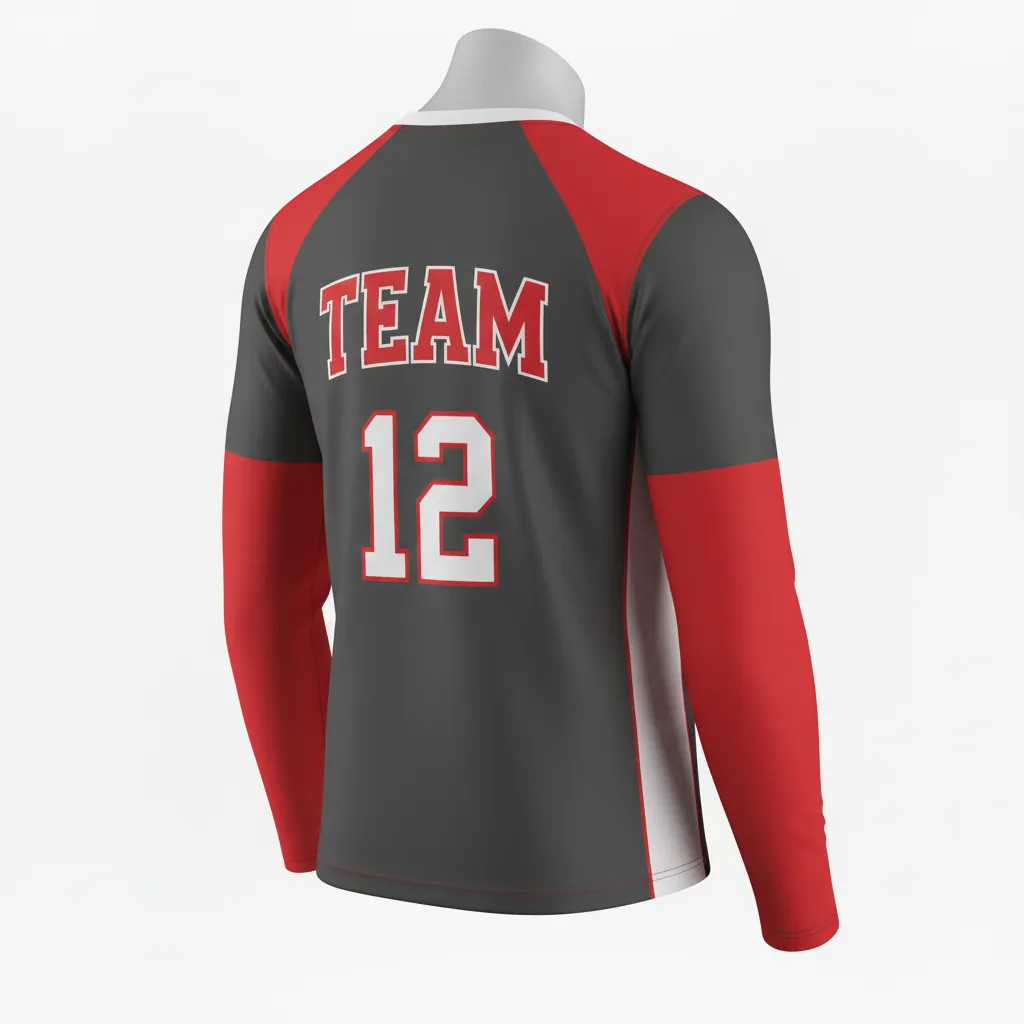 Custom Basketball Long Sleeve Shooting Shirt - Red - Charcoal Angular - Back View - Kinexa Sportswear