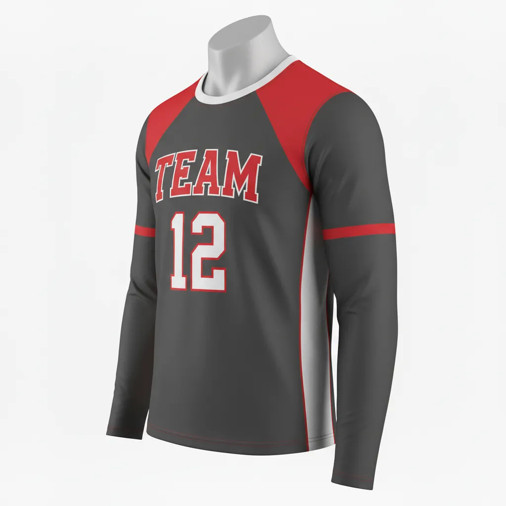 Custom Basketball Long Sleeve Shooting Shirt - Red - Charcoal Angular - Front View - Kinexa Sportswear