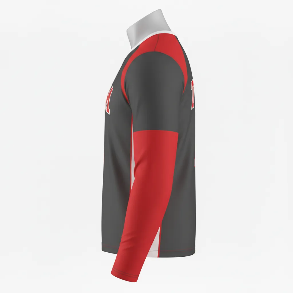 Custom Basketball Long Sleeve Shooting Shirt - Red - Charcoal Angular - Side View - Kinexa Sportswear