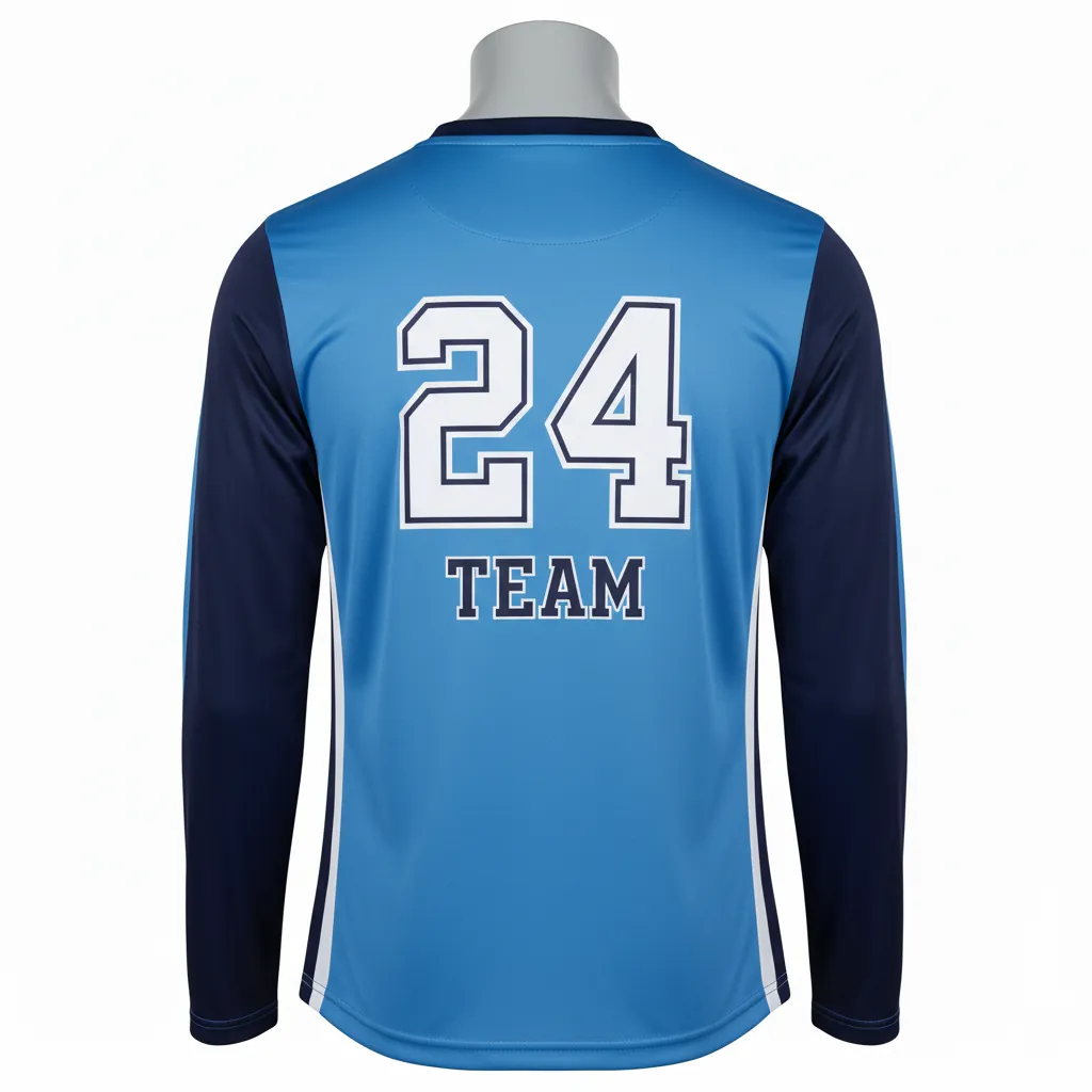Custom Basketball Long Sleeve Shooting Shirt - Blue, Navy - Columbia Colorblock - Back View - Kinexa Sportswear