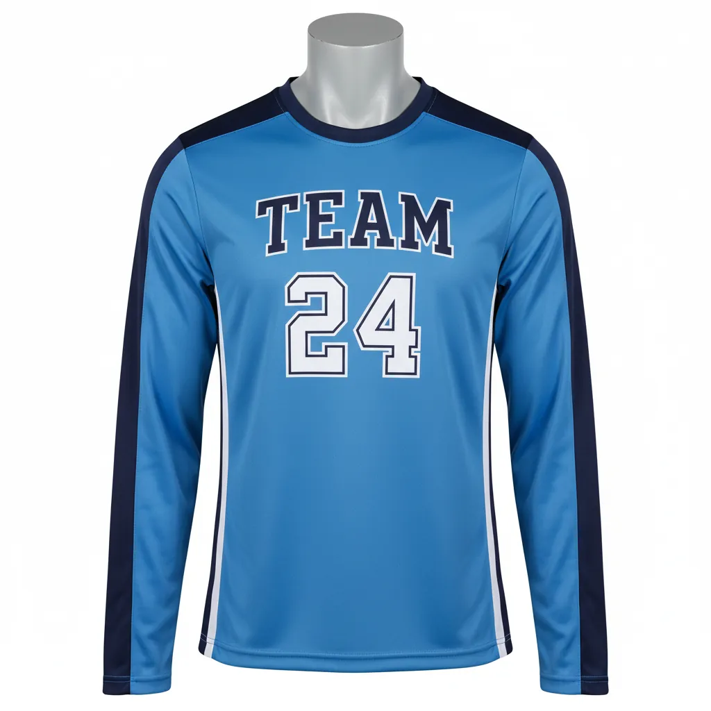 Custom Basketball Long Sleeve Shooting Shirt - Blue, Navy - Columbia Colorblock - Front View - Kinexa Sportswear