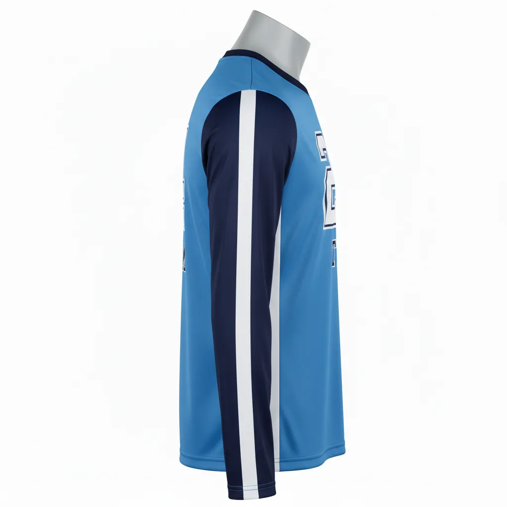 Custom Basketball Long Sleeve Shooting Shirt - Blue, Navy - Columbia Colorblock - Side View - Kinexa Sportswear