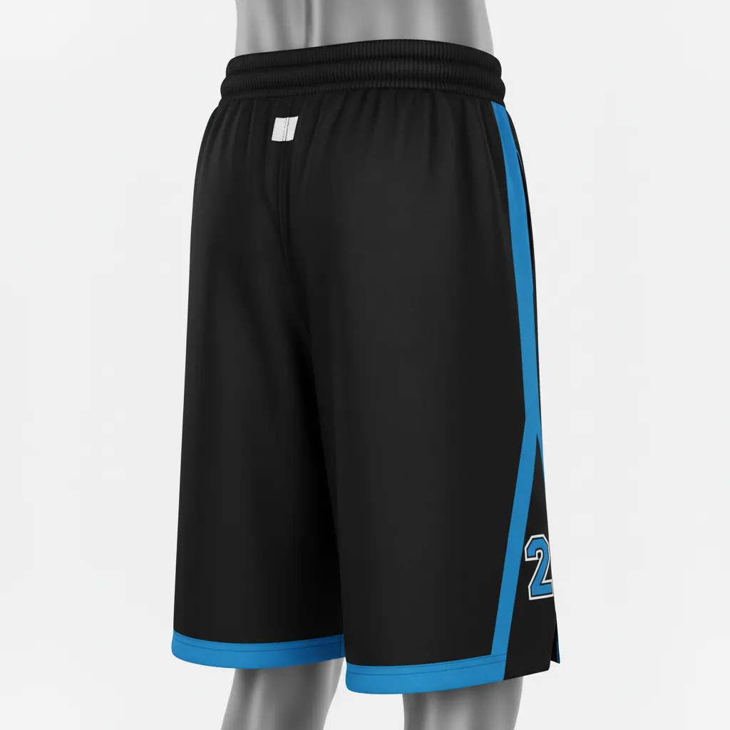 Custom Basketball Performance Basketball Shorts - Black, Blue - Columbia Stripe - Back View - Kinexa Sportswear