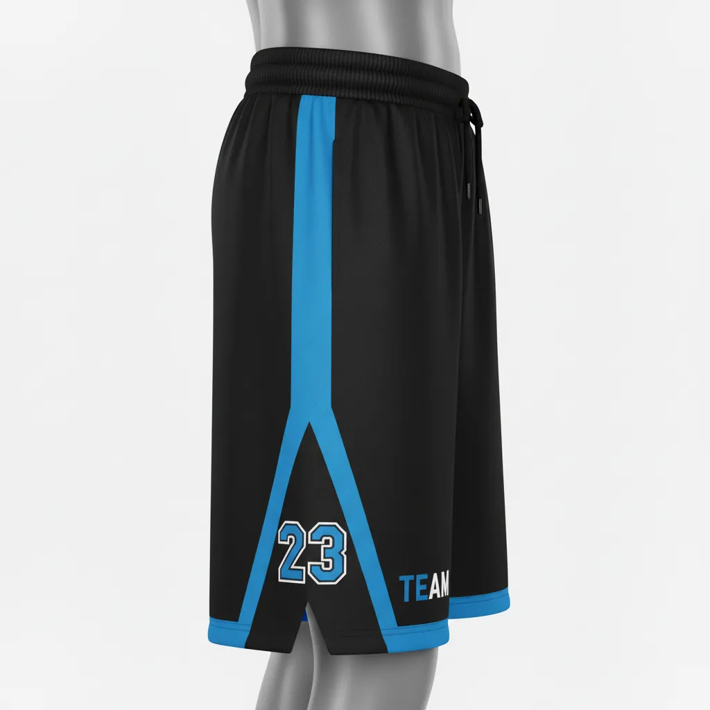Custom Basketball Performance Basketball Shorts - Black, Blue - Columbia Stripe - Front View - Kinexa Sportswear