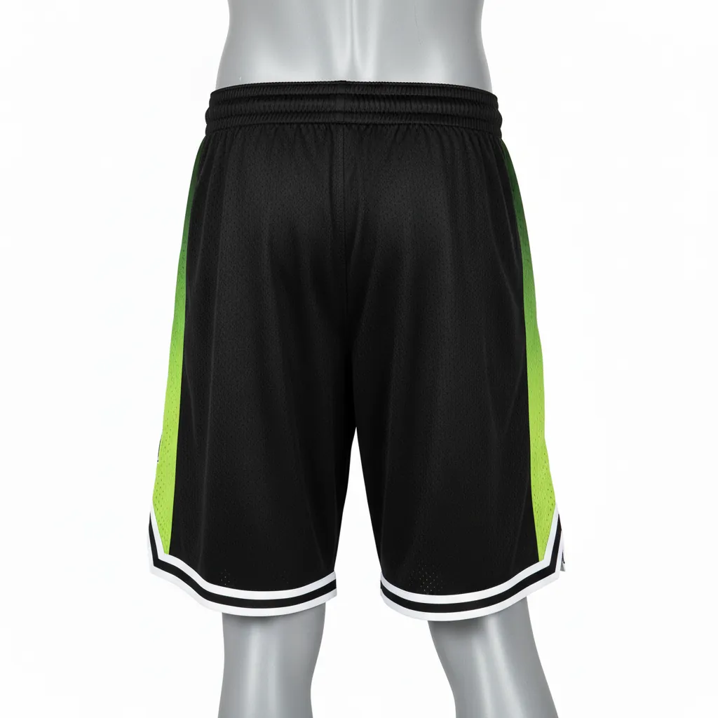 Custom Basketball Performance Basketball Shorts - Black, Green - Lime Stripe - Back View - Kinexa Sportswear