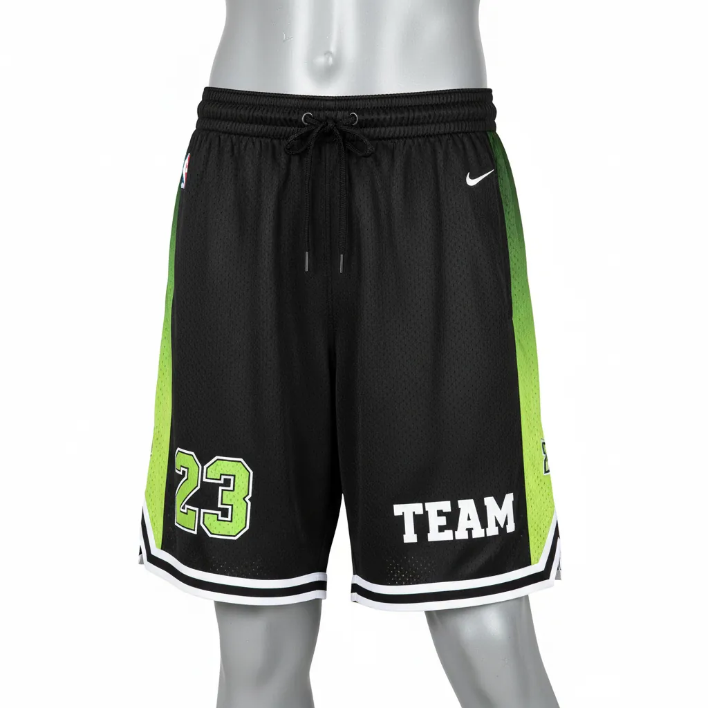 Custom Basketball Performance Basketball Shorts - Black, Green - Lime Stripe - Front View - Kinexa Sportswear
