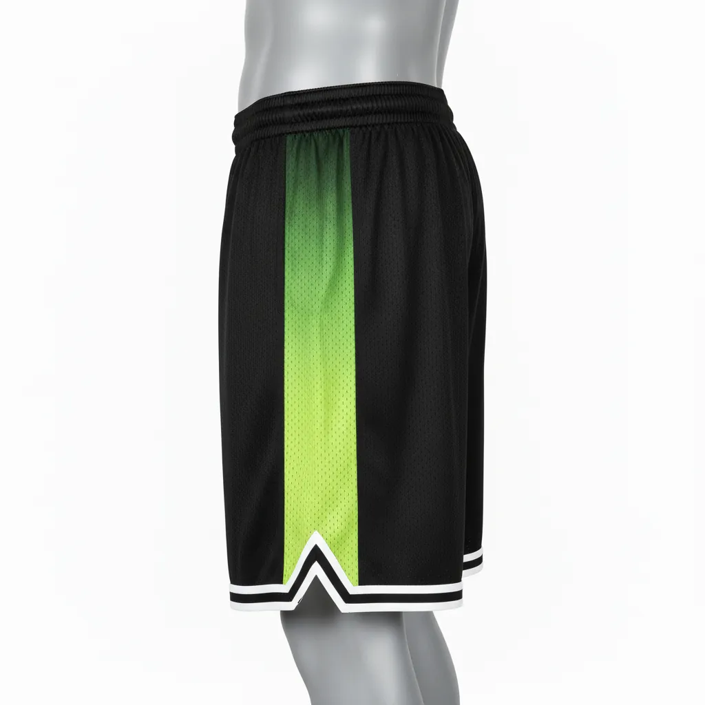 Custom Basketball Performance Basketball Shorts - Black, Green - Lime Stripe - Side View - Kinexa Sportswear