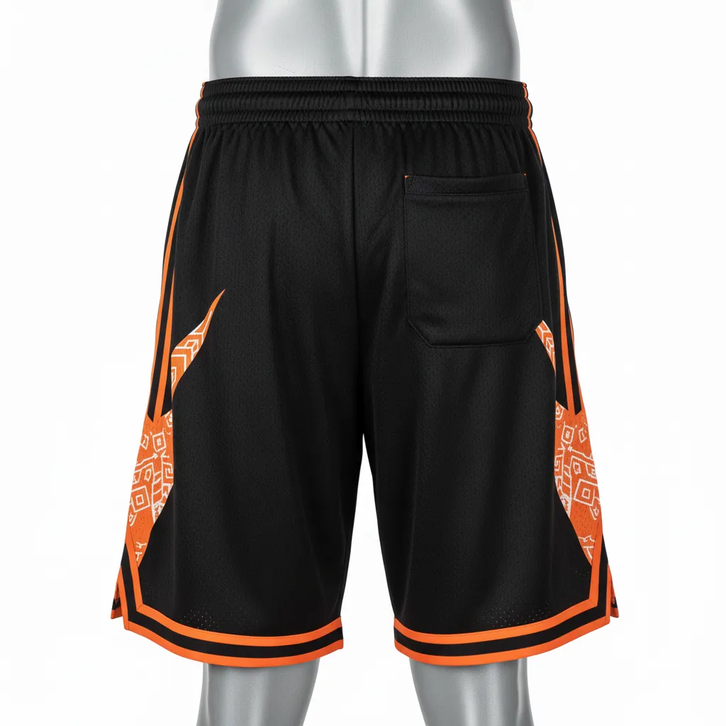 Custom Basketball Performance Basketball Shorts - Black, Orange - Vshape - Back View - Kinexa Sportswear