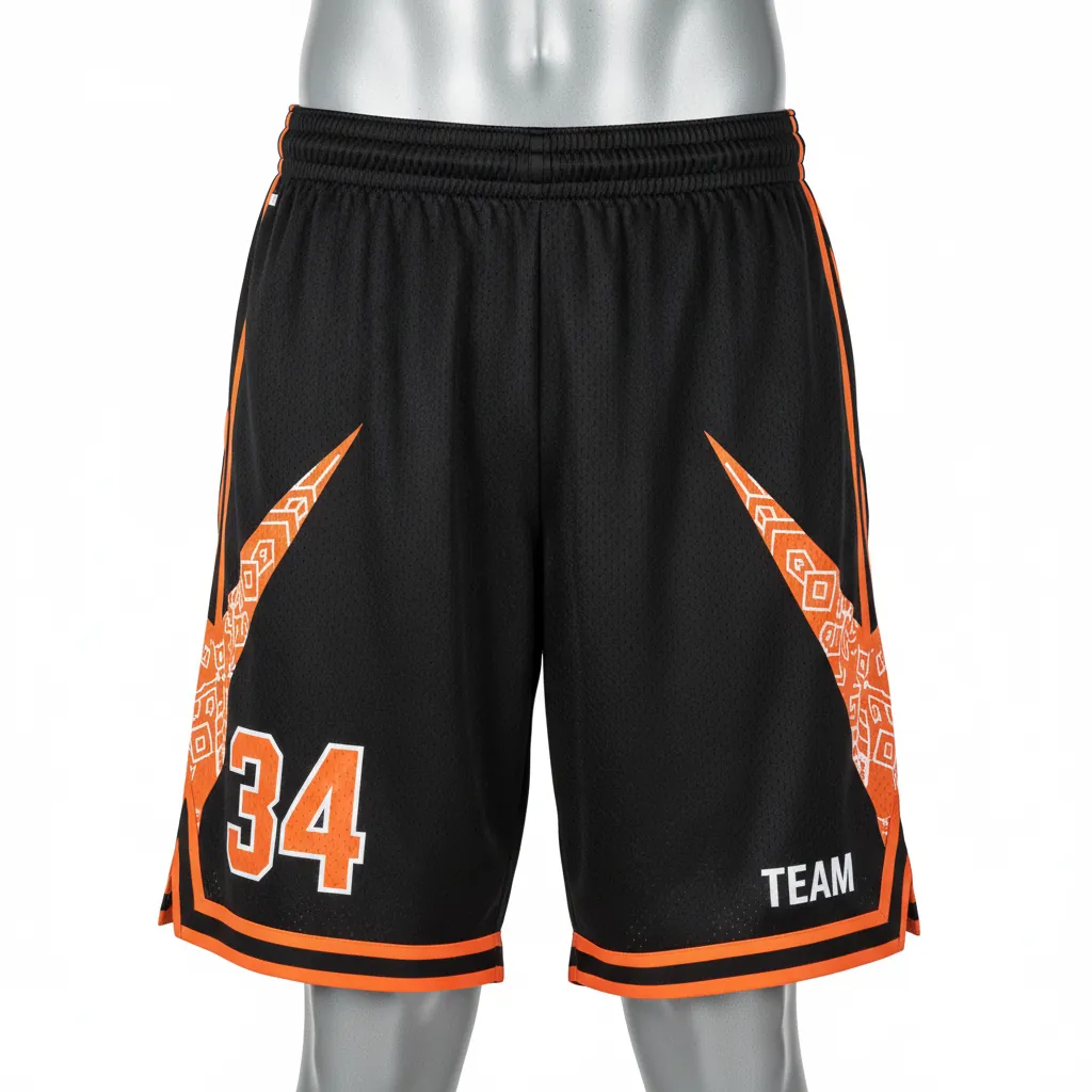 Custom Basketball Performance Basketball Shorts - Black, Orange - Vshape - Front View - Kinexa Sportswear