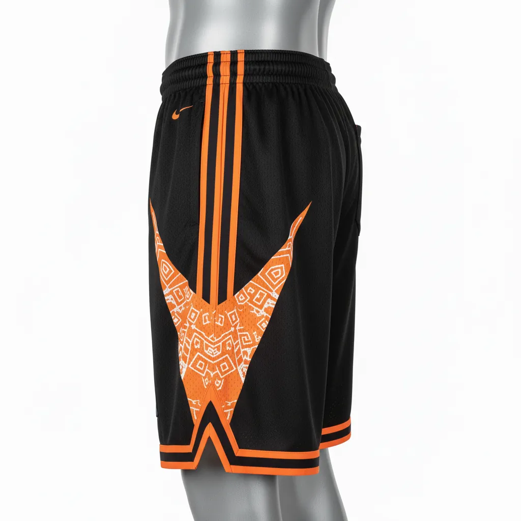 Custom Basketball Performance Basketball Shorts - Black, Orange - Vshape - Side View - Kinexa Sportswear