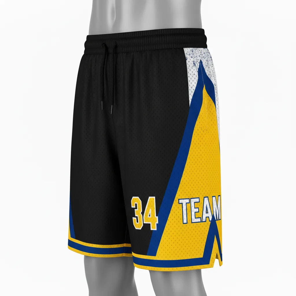Custom Basketball Performance Basketball Shorts - Black, Yellow - Diagonal Stripe - Front View - Kinexa Sportswear
