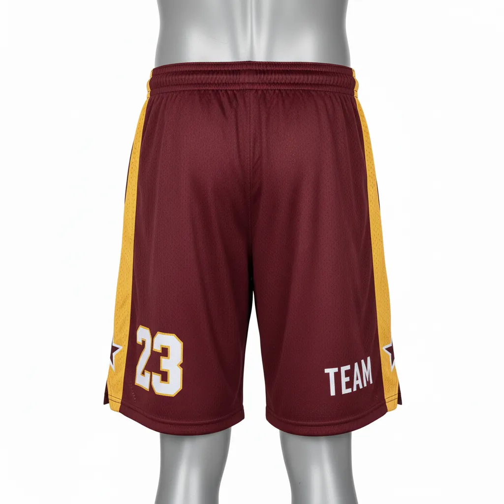 Custom Basketball Performance Basketball Shorts - Burgundy, Gold - Side Stripe - Back View - Kinexa Sportswear