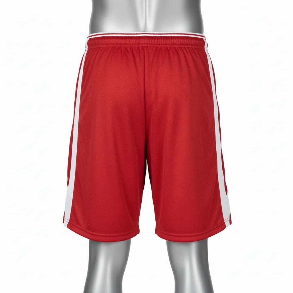 Custom Basketball Performance Basketball Shorts - Red, White - Cardinal Stripe - Back View - Kinexa Sportswear