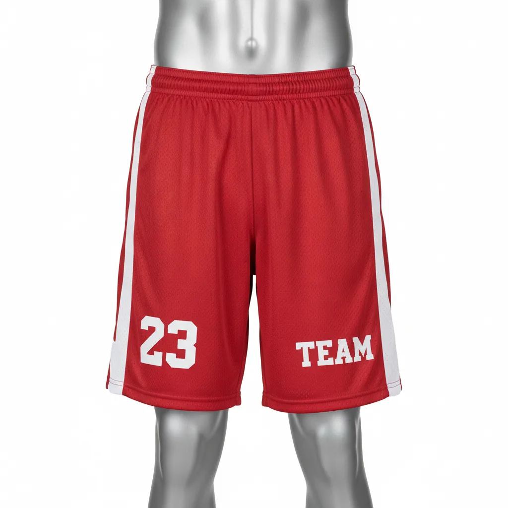 Custom Basketball Performance Basketball Shorts - Red, White - Cardinal Stripe - Front View - Kinexa Sportswear