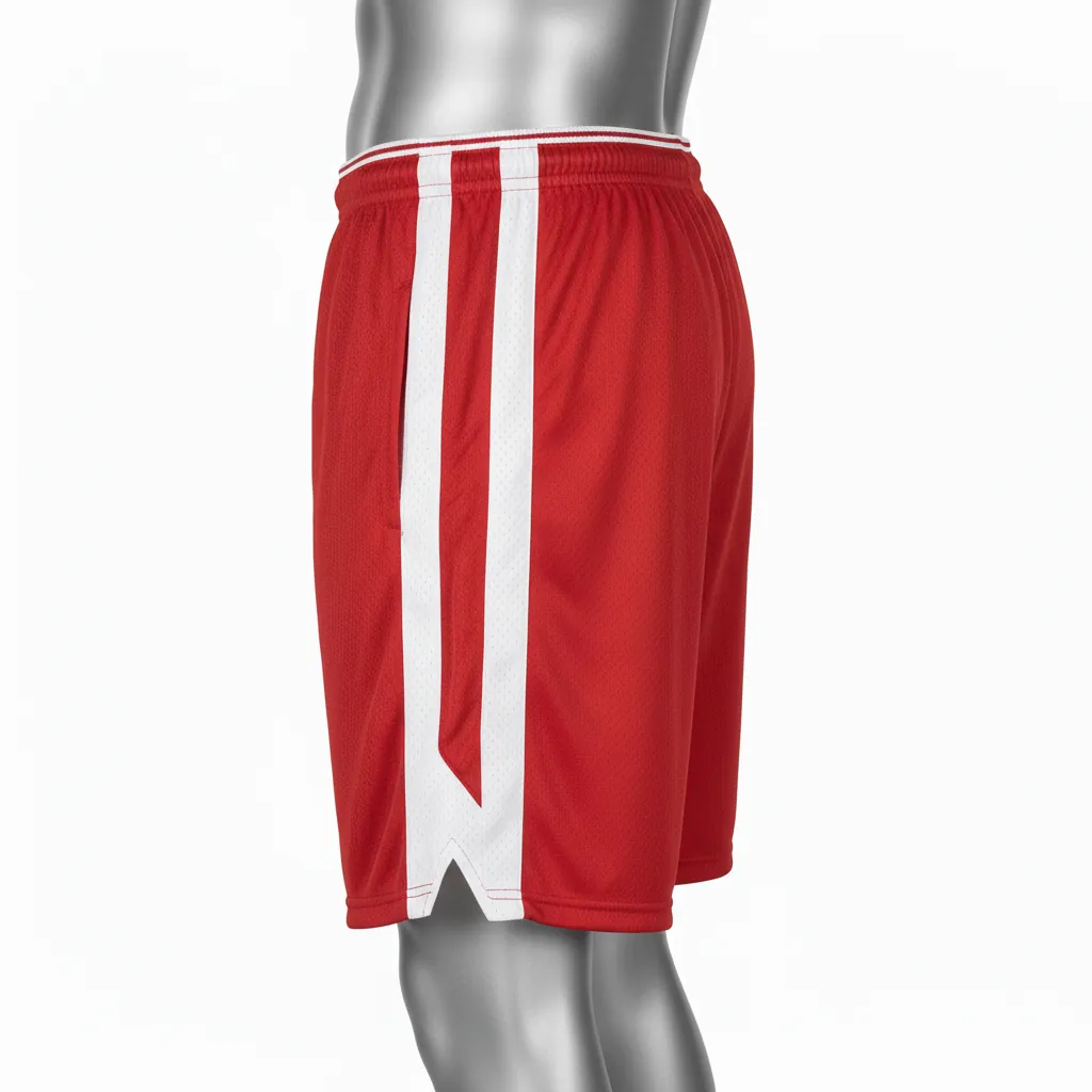 Custom Basketball Performance Basketball Shorts - Red, White - Cardinal Stripe - Side View - Kinexa Sportswear