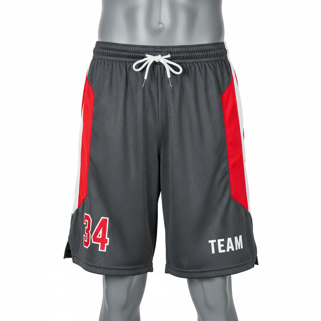 Custom Basketball Performance Basketball Shorts - Red - Charcoal Angular - Front View - Kinexa Sportswear