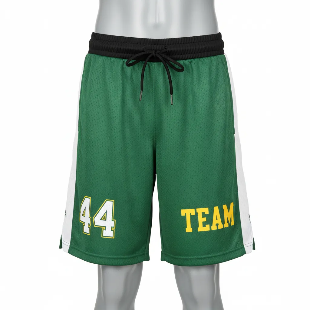 Custom Basketball Performance Basketball Shorts - Green, White - Forest Stripe - Front View - Kinexa Sportswear