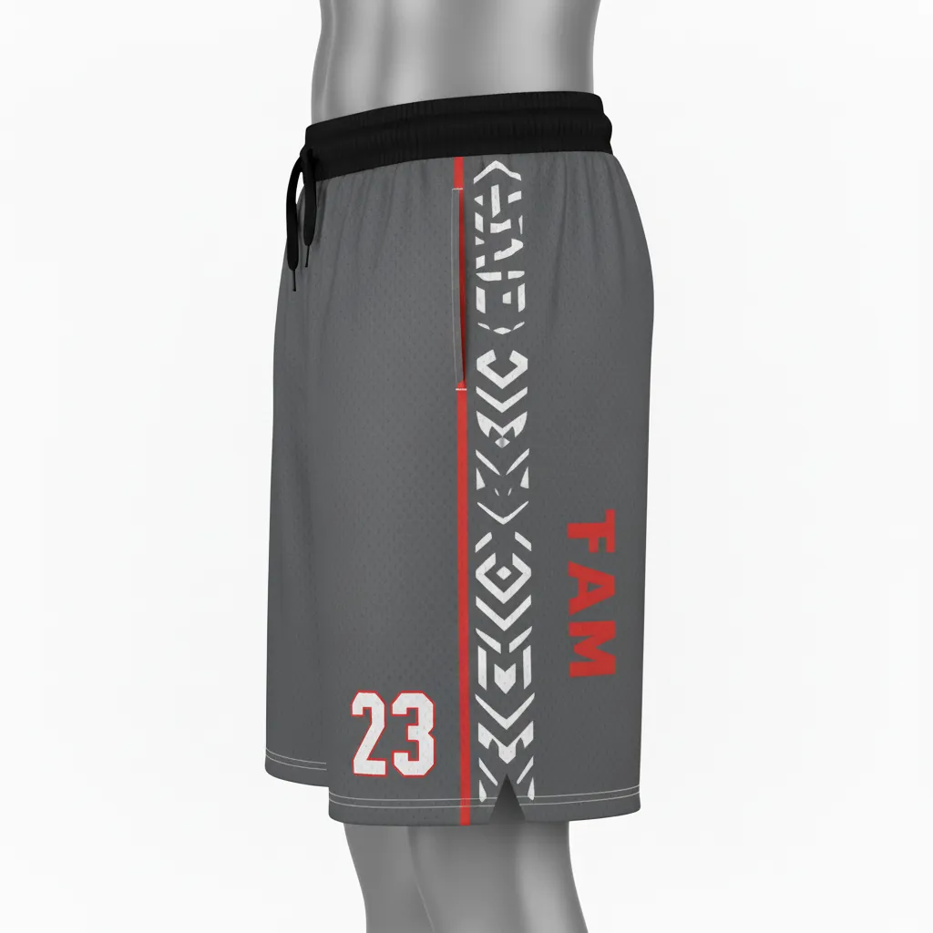 Custom Basketball Performance Basketball Shorts - White - Graphite Angular - Side View - Kinexa Sportswear