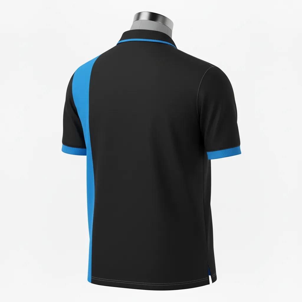 Custom Basketball Performance Polo Shirt - Black, Blue - Columbia Stripe - Back View - Kinexa Sportswear
