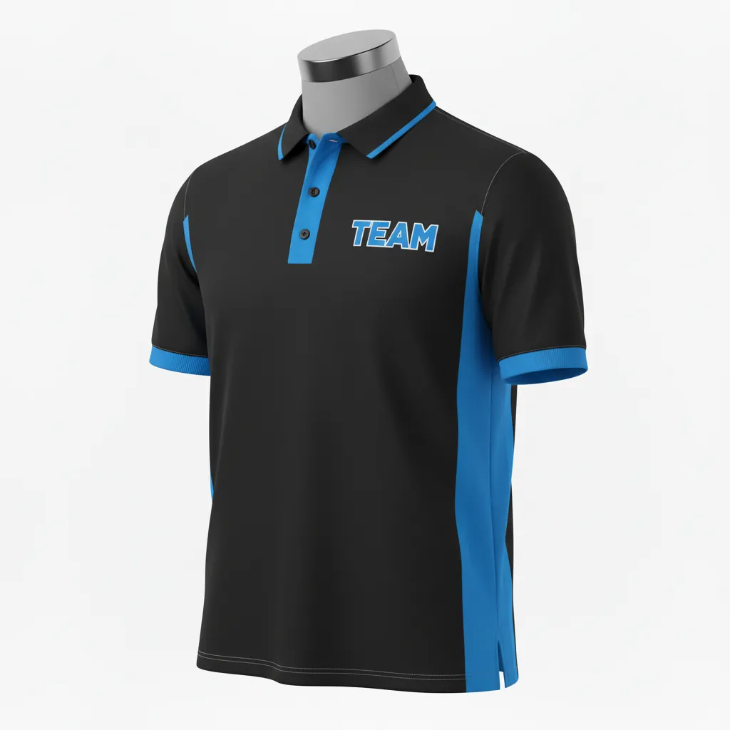 Custom Basketball Performance Polo Shirt - Black, Blue - Columbia Stripe - Front View - Kinexa Sportswear