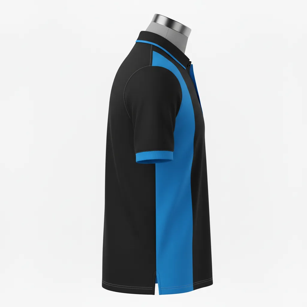 Custom Basketball Performance Polo Shirt - Black, Blue - Columbia Stripe - Side View - Kinexa Sportswear
