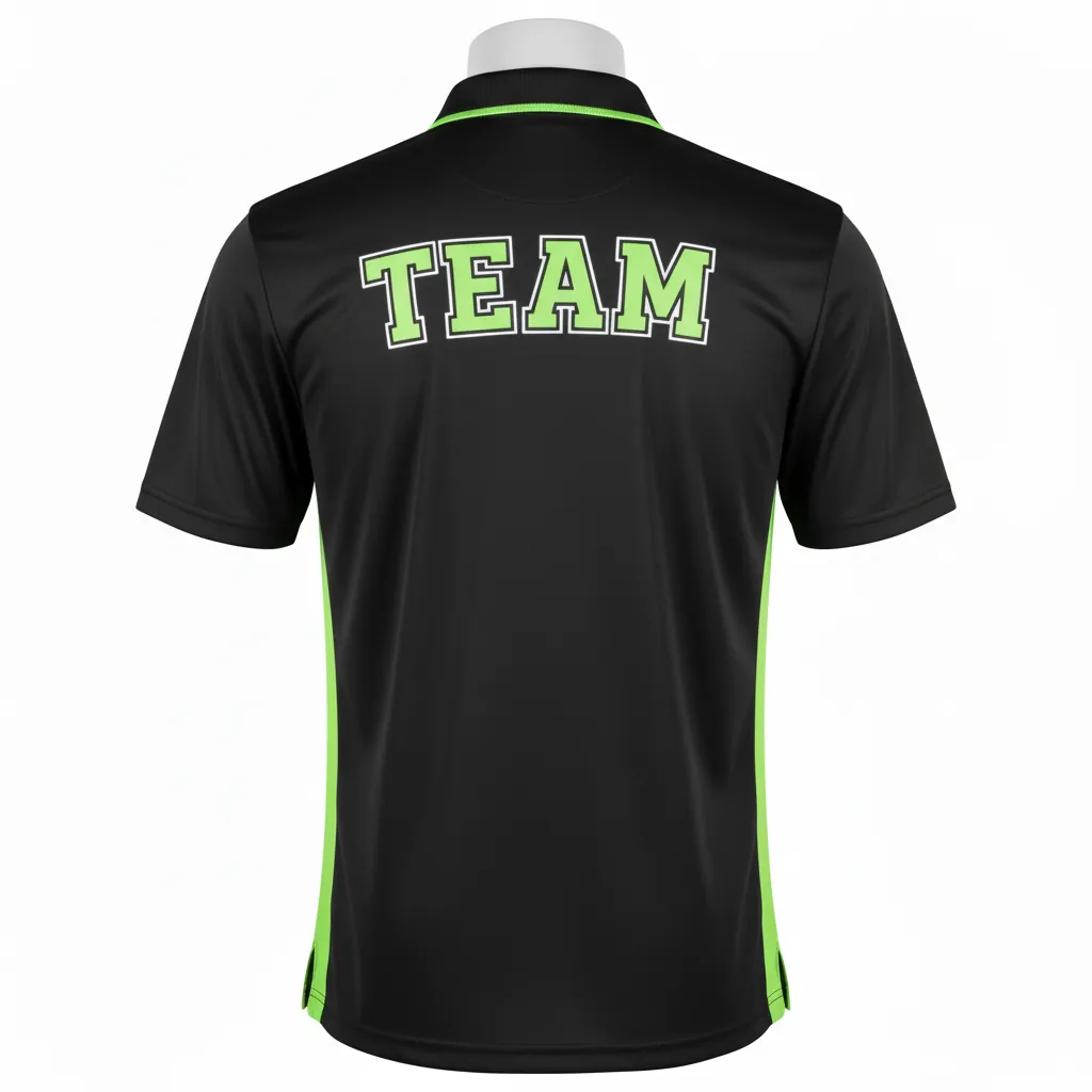 Custom Basketball Performance Polo Shirt - Black, Green - Lime Stripe - Back View - Kinexa Sportswear