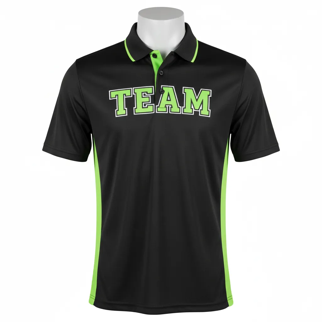 Custom Basketball Performance Polo Shirt - Black, Green - Lime Stripe - Front View - Kinexa Sportswear