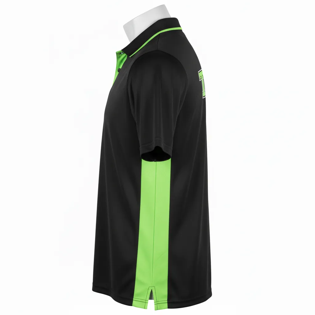 Custom Basketball Performance Polo Shirt - Black, Green - Lime Stripe - Side View - Kinexa Sportswear