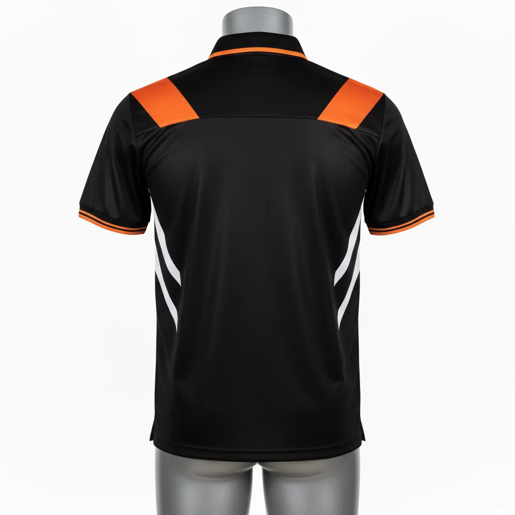 Custom Basketball Performance Polo Shirt - Black, Orange - Vshape - Back View - Kinexa Sportswear