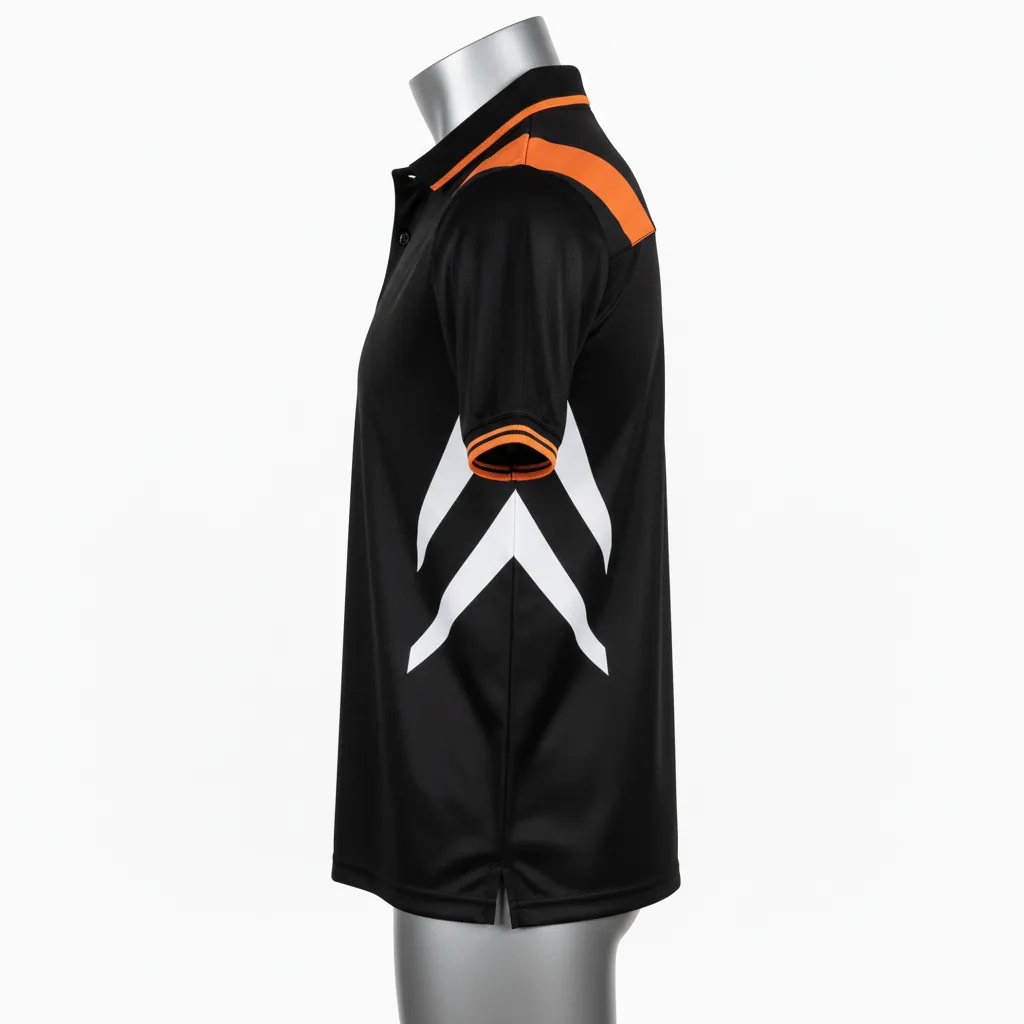 Custom Basketball Performance Polo Shirt - Black, Orange - Vshape - Side View - Kinexa Sportswear