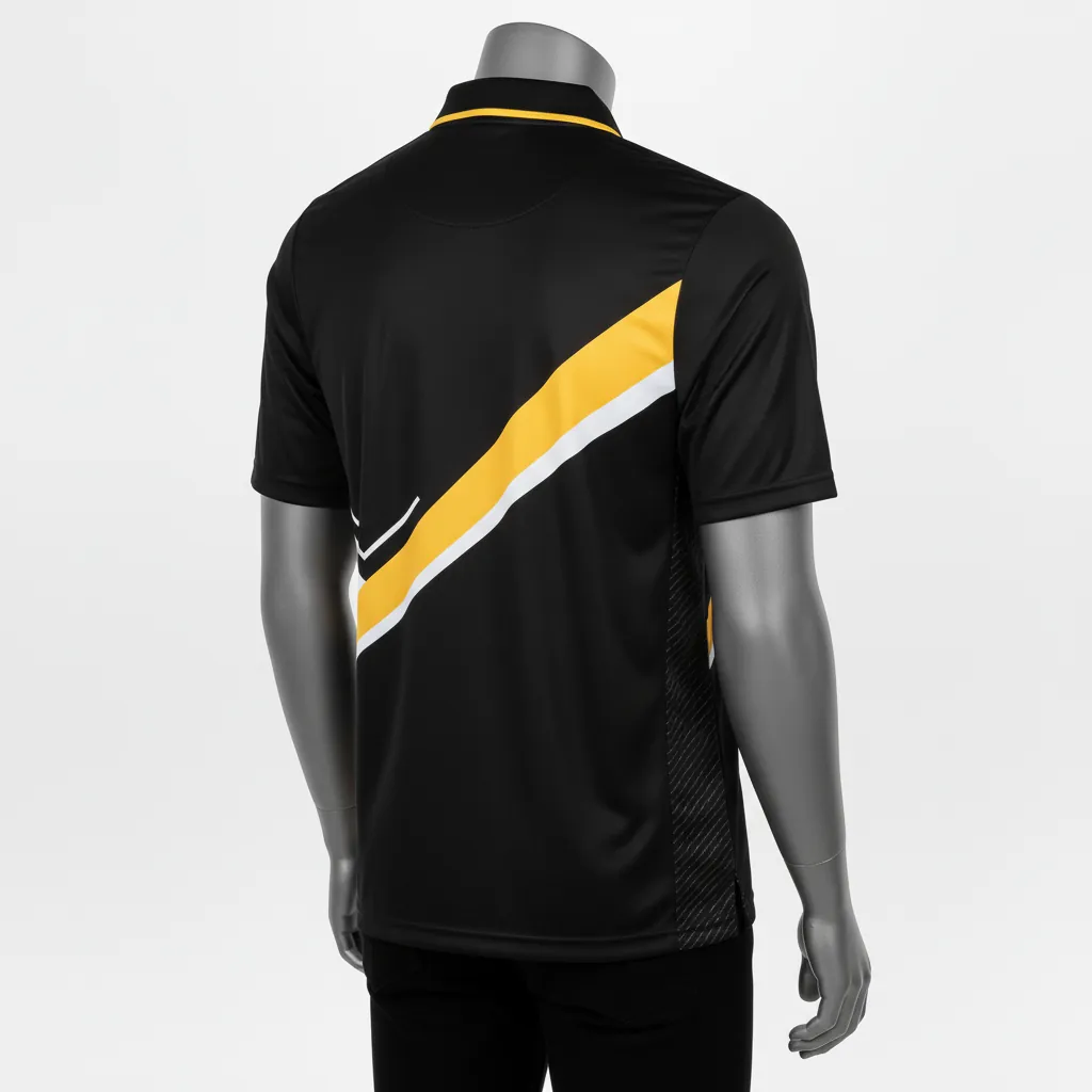 Custom Basketball Performance Polo Shirt - Black, Yellow - Diagonal Stripe - Back View - Kinexa Sportswear