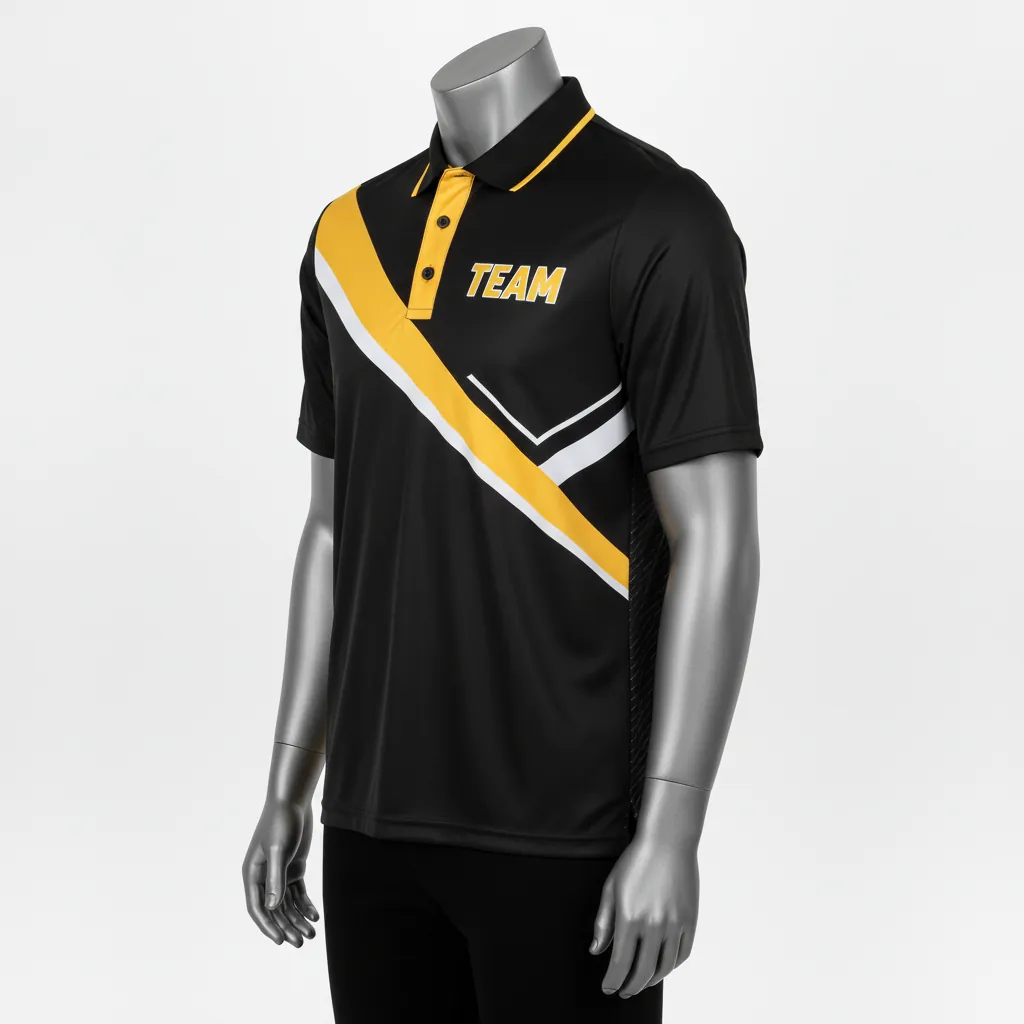 Custom Basketball Performance Polo Shirt - Black, Yellow - Diagonal Stripe - Front View - Kinexa Sportswear